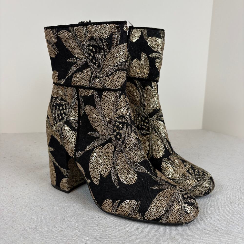 Steve Madden Black and Gold Embroidered Sequin Floral Boots Size 9 - Picture 2 of 7